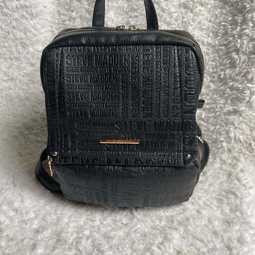 Steve Madden Black synthetic embossed small backpack gold tone hardwares. - Picture 2 of 16